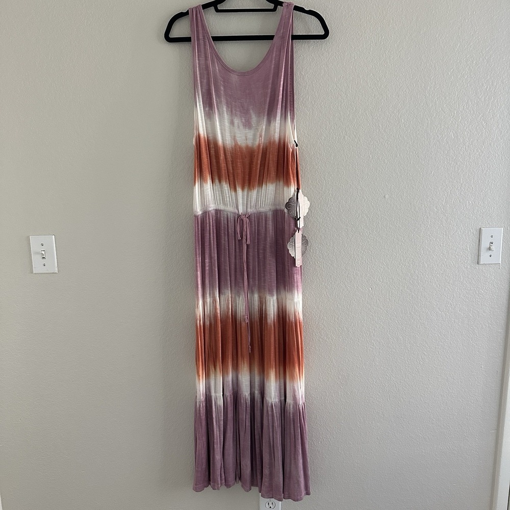 Knox Rose Maxi Dress Womens Large Purple Orange Tie Dye‎ Boho Tiered Sleeveless